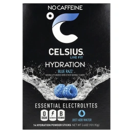 Celsius, Live Fit, увлажнение, незаменимые электролиты, без кофеина, синяя роза, 14 стиков в виде порошка для увлажнения, по 7,28 г (0,26 унции)