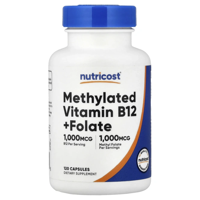 Nutricost, метилированный витамин B12 с фолатом, 120 капсул