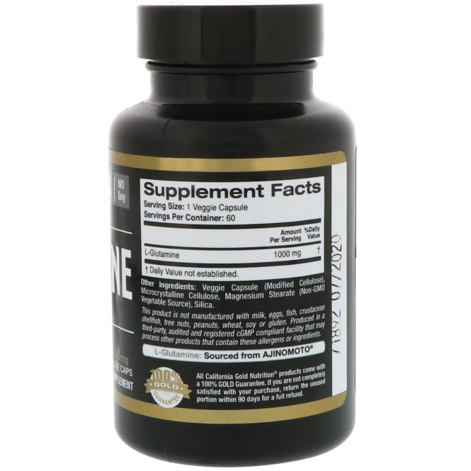 California Gold Nutrition, L-глутамин, AjiPure, 1000 мг, 60 вегетарианских капсул