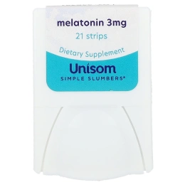 Unisom, Simple Slumbers, возврат к сну, мелатониновые полоски, холодящая мята, 3 мг, 21 полоска
