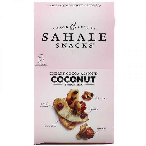Sahale Snacks, Смесь снеков, вишня, какао, миндаль и кокос, 7 пакетиков по 42,5 г (1,5 унции)