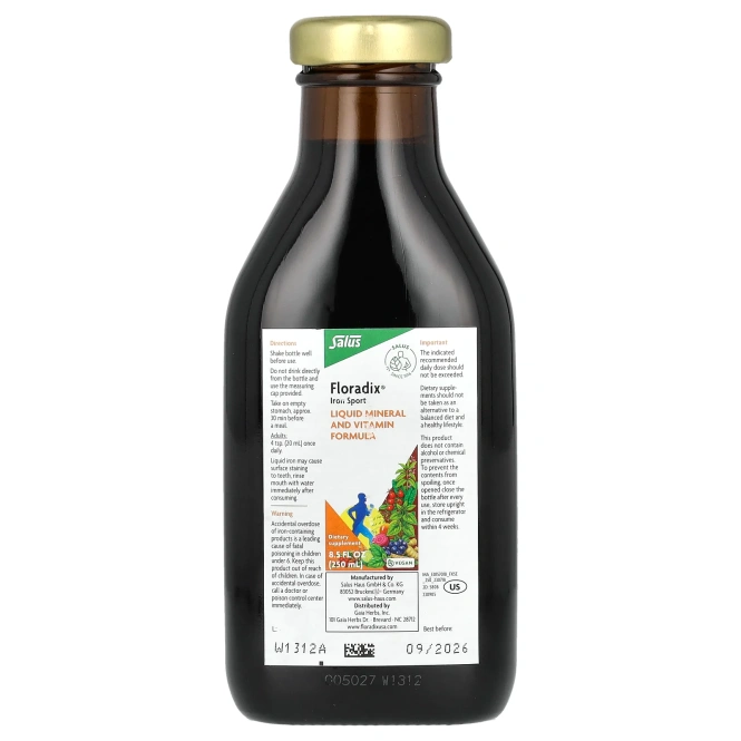 Floradix, Floradix Iron Sport, железо для физической активности, 250 мл (8,5 жидк. унции)