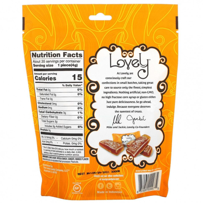 Lovely Candy, Ginger Chews, Mango, 5 oz ( 142 g)