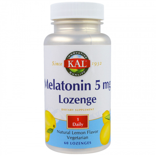 KAL, пастилки с мелатонином, натуральный лимонный вкус, 5 мг, 60 пастилок