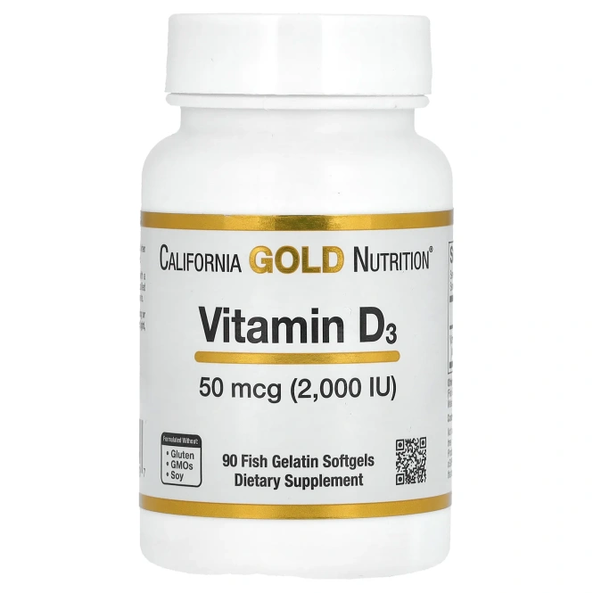 California Gold Nutrition, Витамин D3, 50 мкг, 2000 МЕ, 90 желатиновых мягких таблеток