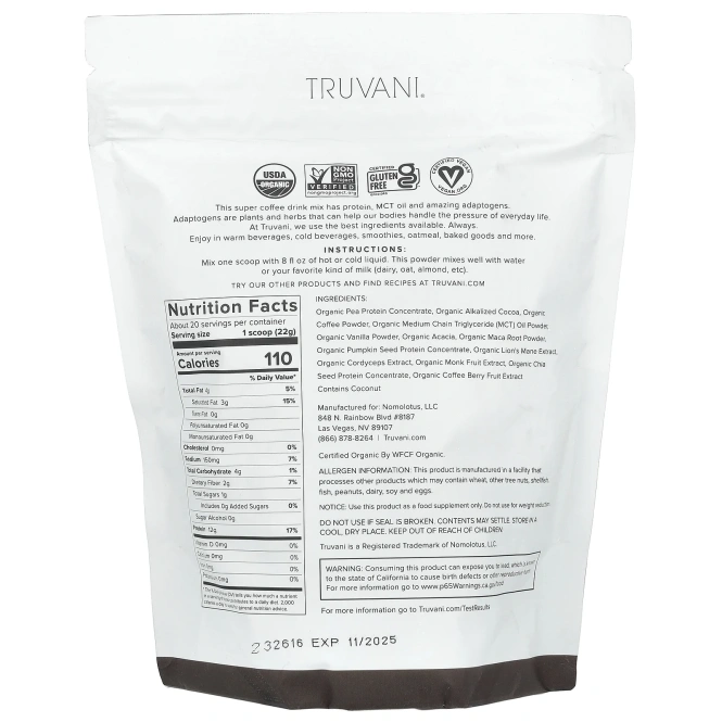 Truvani, Protein + Energy, шоколадный мокко, 495 г (17,46 унции)