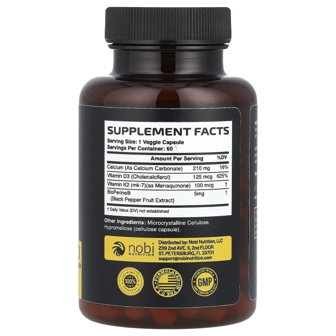 Nobi Nutrition, Витамин K2 + D3`` 60 капсул