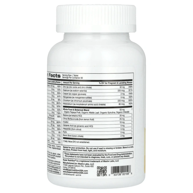 Super Nutrition, Simply One, пренататльные, тройные мощные мультивитамины, 90 таблеток