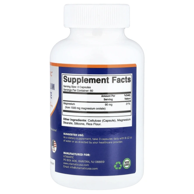 Vitamatic, оротат магния, 180 капсул (500 мг в 1 капсуле)