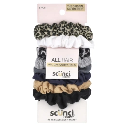 Scunci, Мини-резинки для волос No Damage, Mini Scrunchies, разные цвета (деним), 8 штук