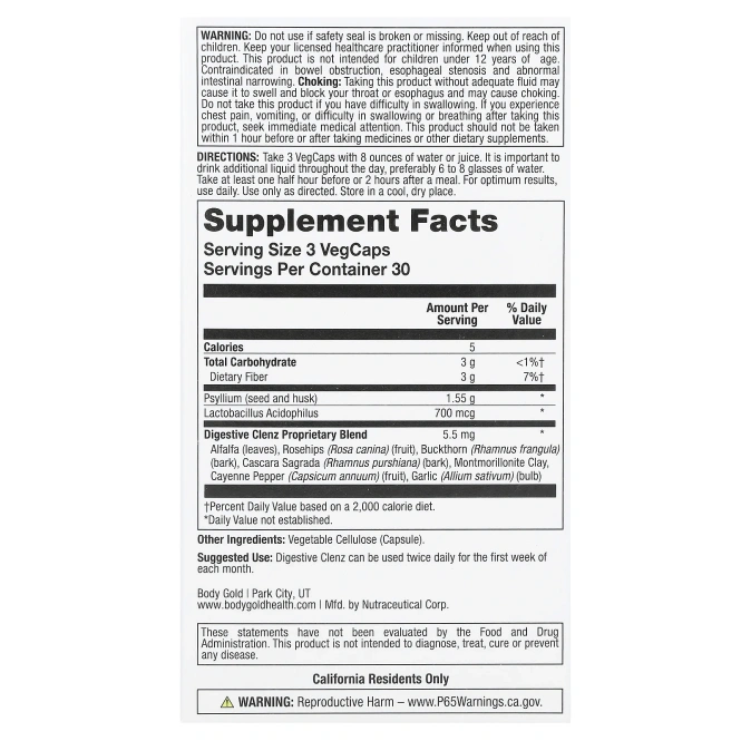 BodyGold, Digestive Clenz, пищеварительная добавка, 90 растительных капсул