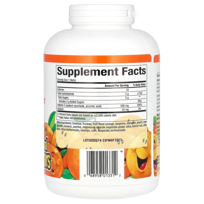Natural Factors, жевательные таблетки с фруктовым вкусом витамина C, с насыщенным вкусом апельсина, 500 мг, 180 жевательных таблеток