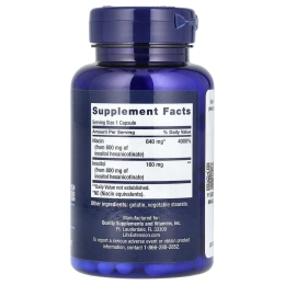 Life Extension, Ниацин, не вызывает покраснения, 800 мг, 100 капсул