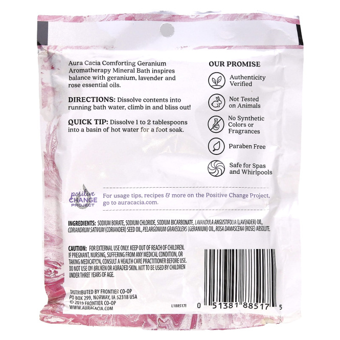 Aura Cacia, Минеральная ароматерапевтическая ванна, Comforting Geranium, 70.9 г