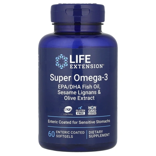 Life Extension, Омега-заряд, cуперомега-3, 60 кишечнорастворимых капсул