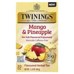 Twinings, Травяной чай, манго и ананас, без кофеина, 20 чайных пакетиков, 48 г (1,69 унции)