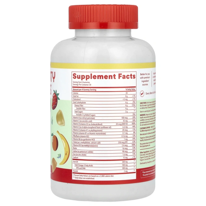 SmartyPants, мультивитамины и клетчатка для детей, со вкусом лимона, апельсина и клубники с бананом, 120 жевательных таблеток