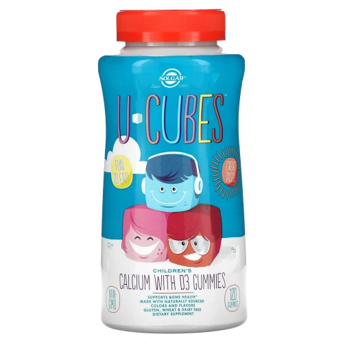 Solgar, U-Cubes, Children's Calcium With D3, Pink Lemonade, Blueberry, Strawberry Flavors, 120 Gummies