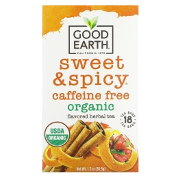Good Earth Teas, органический травяной чай, сладкий и пряный, без кофеина, 18 чайных пакетиков, 36,9 г (1,3 унции)