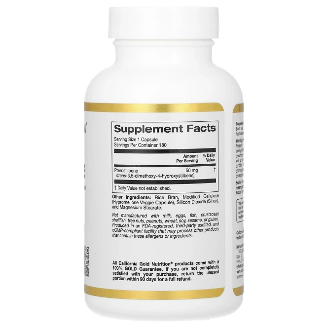 California Gold Nutrition, птеростильбен, 50 мг, 180 растительных капсул