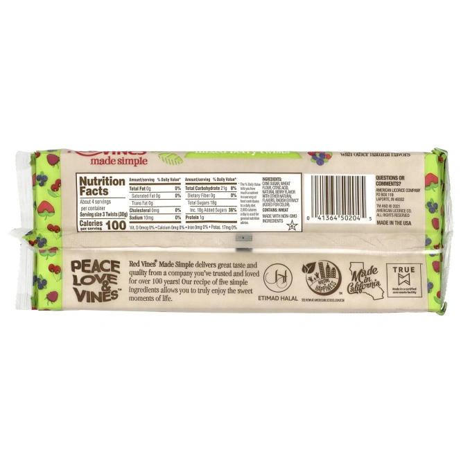 Red Vines, Солодка, Made Simple, ягодное ассорти, 113 г (4 унции)