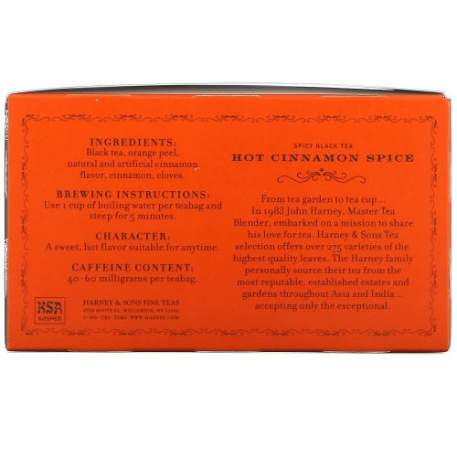 Harney & Sons, Пряный черный чай, горячая корица, 50 чайных пакетиков, 90 г (3,17 унции)