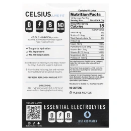 Celsius, Live Fit, увлажнение, незаменимые электролиты, без кофеина, арктическая вишня, 14 стиков в виде порошка, по 7,43 г (0,26 унции)
