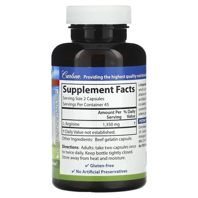 Carlson Labs, L-аргинин, 675 мг, 90 капсул