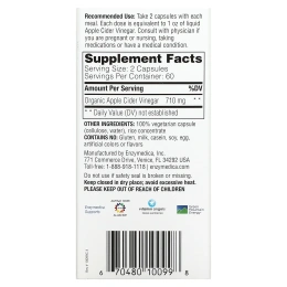 Enzymedica, яблочный уксус с уксусной маткой, 120 капсул