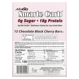 NuGo Nutrition, Smarte Carb Bar, шоколад с черной вишней, 12 батончиков, 50 г (1,76 унции)