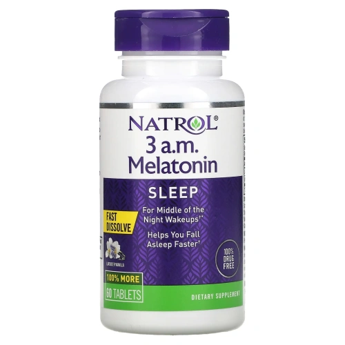 Natrol, 3 a.m. Мелатонин для сна Лаванда ваниль 60 таблеток