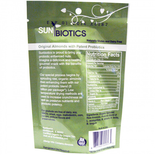 Sunbiotics, Organic Gourmet Probiotic Snacks, миндаль, 1.5 унций (42.5 г)