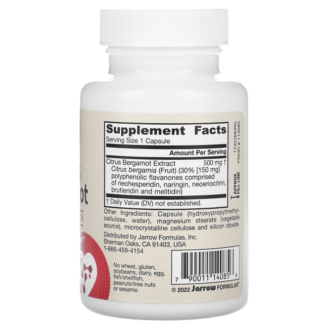 Jarrow Formulas, Цитрусовый бергамот, 500 мг, 60 овощных капсул