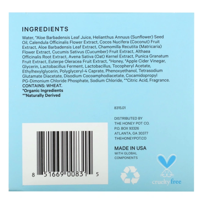 The Honey Pot Company, Салфетки Sensitive, 15 отдельных салфеток