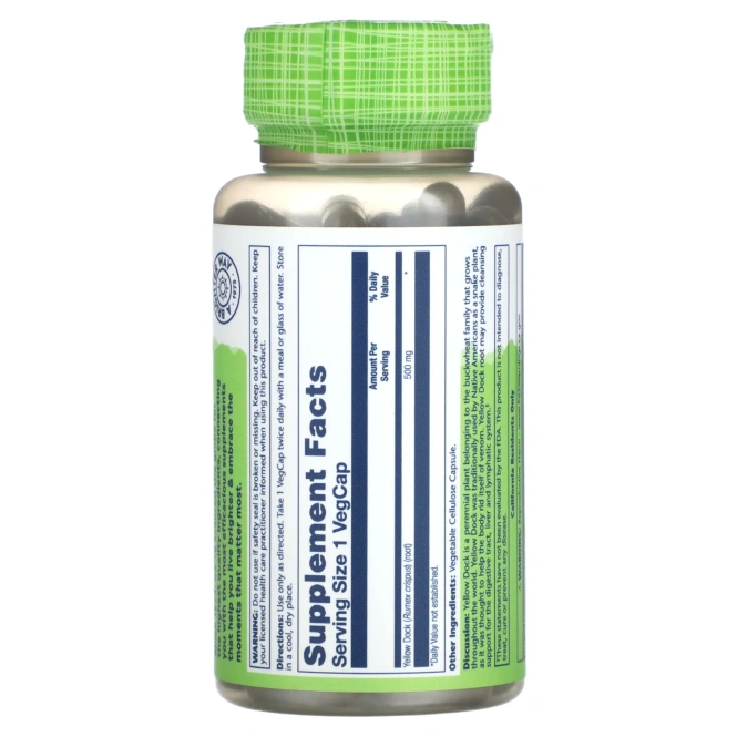 Solaray, True Herbs, желтый док, 500 мг, 100 растительных капсул