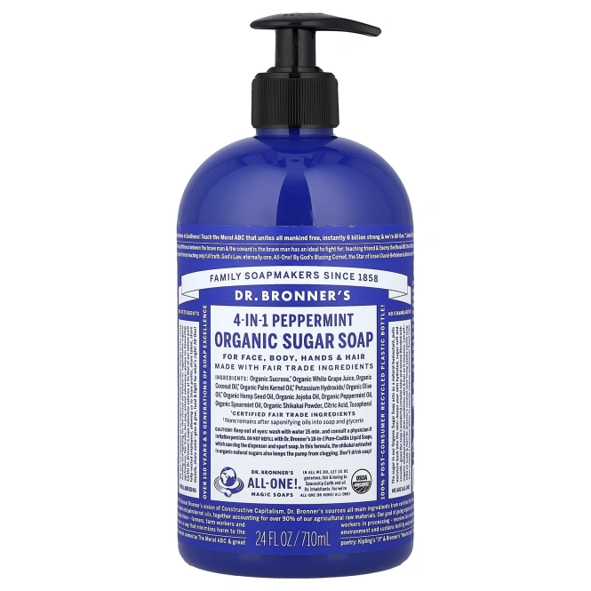 Dr. Bronner's, 4-in-1 Organic Sugar Soap, Peppermint, 24 fl oz (710 ml)