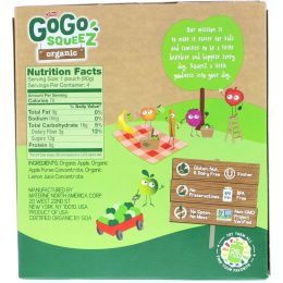 GoGo SqueeZ, Органическое яблочное пюре, 4 пакетика по 3,2 унц. (90 г)