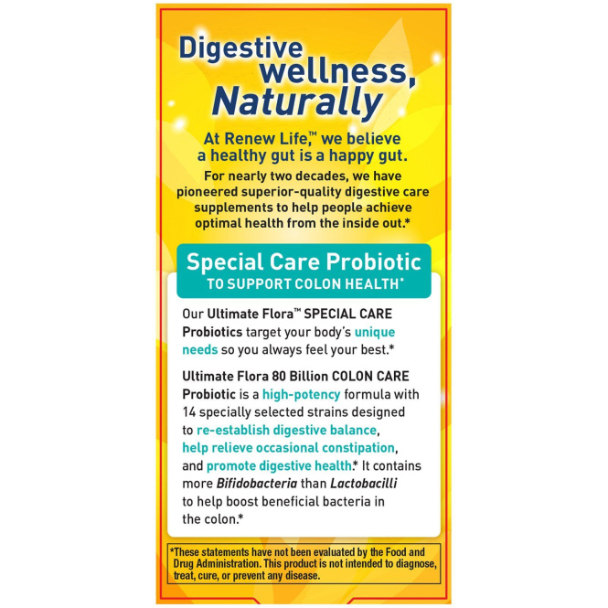 Renew Life, Забота о толстой кишке, пробиотик Ultimate Flora, 80 млрд живых культур, 30 растительных капсул