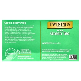Twinings, Чистый зеленый чай, 50 чайных пакетиков, 100 г (3,53 унции)