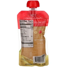 Happy Family Organics, Органическое детское питание, особое приготовление, бананы, малина и овес, 2-й этап, 6+ месяцев, 4 унции (113 г)