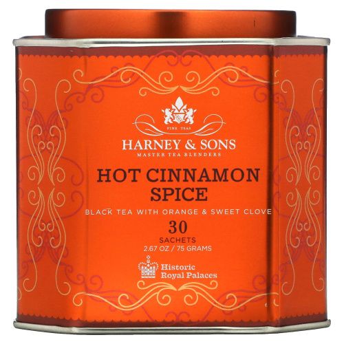 Harney & Sons, Горячий коричный пряный черный чай с апельсином и сладкой гвоздикой, 30 пакетиков, 2,67 унции (75 г)