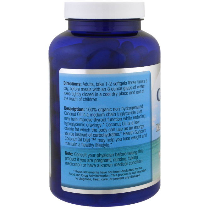 Health Support, Кокосовое масло, диета, 180 гелевых капсул