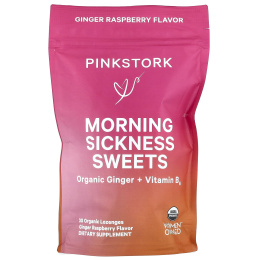 Pink Stork, Morning Sickness Sweets, имбирь и малина, 30 органических пастилок
