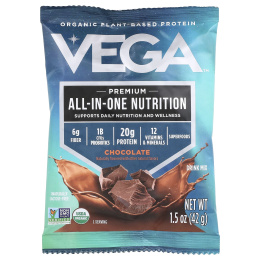 Vega, органический растительный протеин, комплекс питательных веществ премиального качества, со вкусом шоколада, 10 пакетиков по 42 г (1,5 унции)