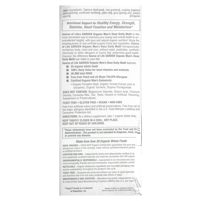 Nature's Plus, Source of Life Garden, мультивитамины для мужчин для приема один раз в день, 30 веганских таблеток