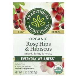Traditional Medicinals, органические шиповник и гибискус, без кофеина, 16 чайных пакетиков, 32 г (1,13 унции)
