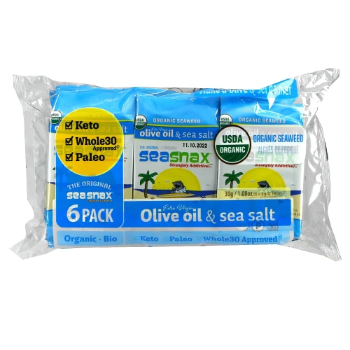 SeaSnax, Оригинальная закуска из морских водорослей, 6 штук в упаковке по 0,18 унций (5 г) каждая