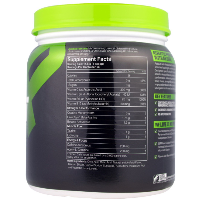 MusclePharm, Assault Energy & Strength, Strawberry Ice 12.17 oz (0.76 lbs) (345 g)