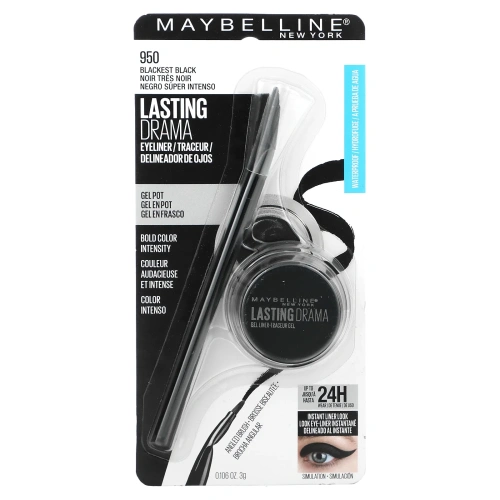 Maybelline, Гелевая подводка для глаз Eye Studio, Lasting Drama, угольно-черный цвет, 3 г