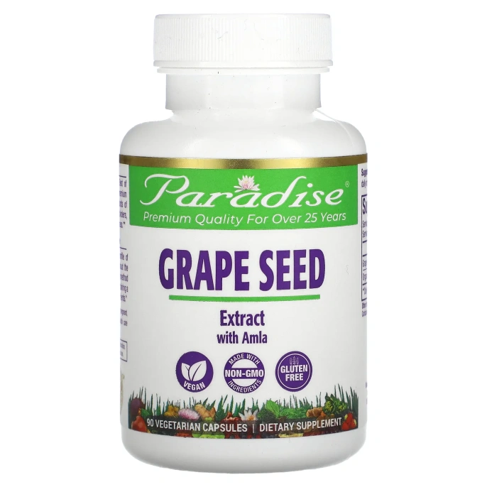 Paradise Herbs, ActiVin, Экстракт косточек винограда 90 овощных капсул